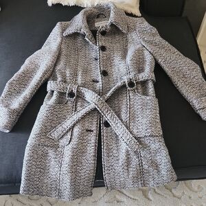 Vintage 90s Liz Claiborne Black and White Trench Style Tweed Coat